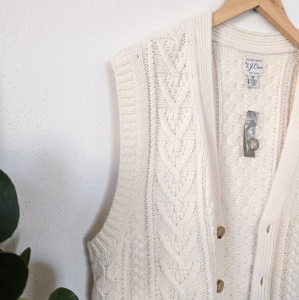 J.Crew | Rugged | Merino Wool-Blend Cream Cable-Knit Sweater Vest